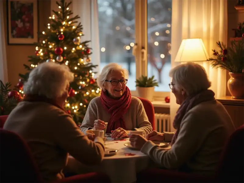 gezellig koffie drinken met elkaar tijdens kerst in een zorginstelling